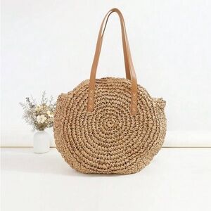 WOVEN STRAW Round Jute Tote Shoulder Bag
Tan